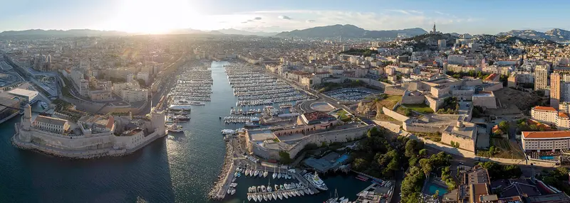 Panorama of Marseille's Vieux-Port photographed in 2016; not the interior of MuCEM