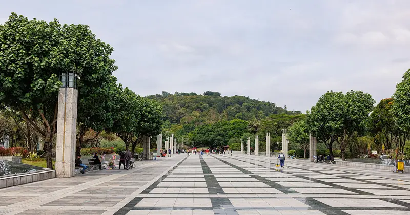 El parque Lianhuashan y el paisaje urbano de Futian, fotografiados en 2024