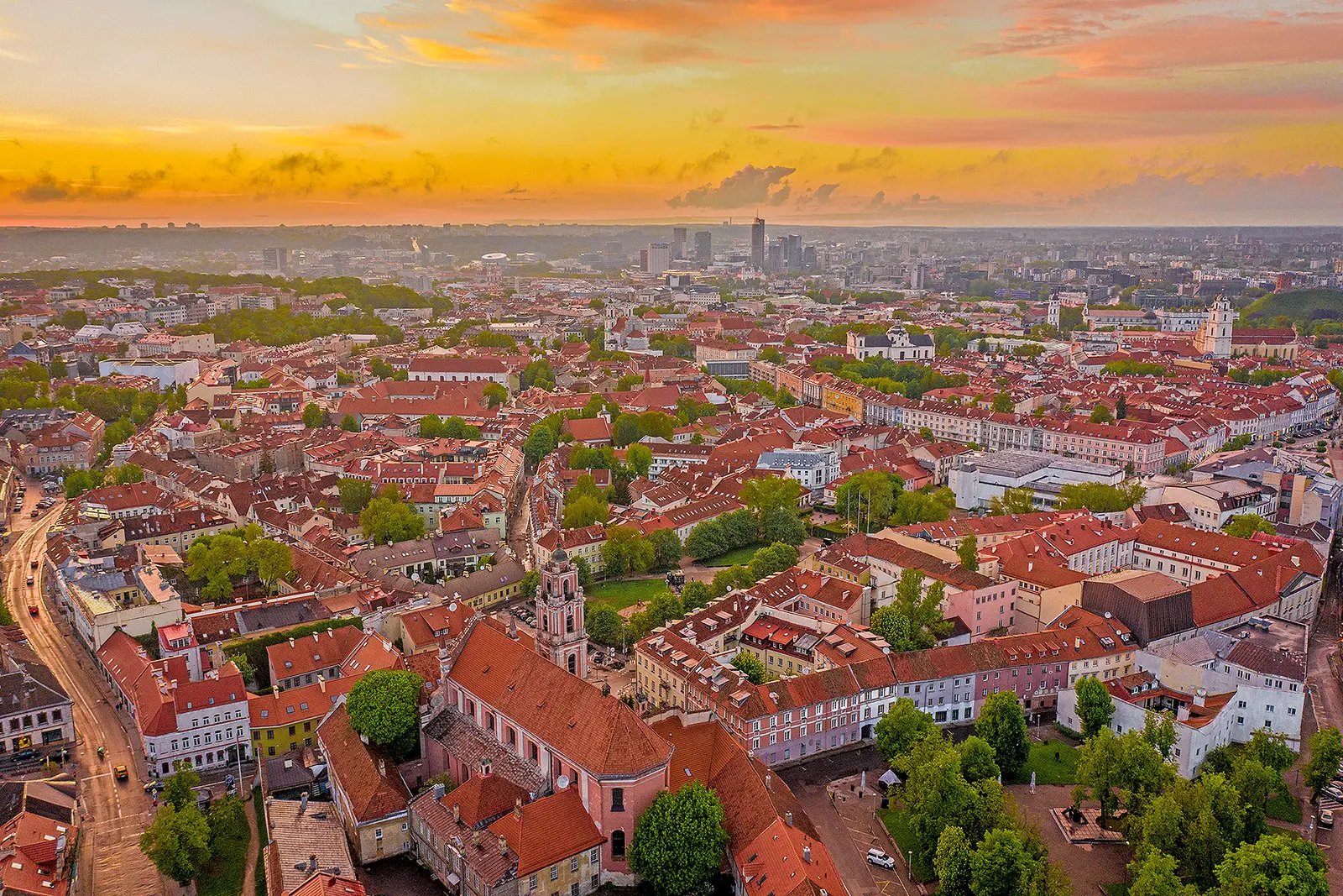 View of Vilnius Old Town photographed in 2021, showing the historic centre next to the modern city