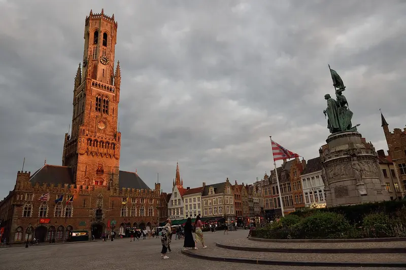The Belfry of Bruges on a rainy evening