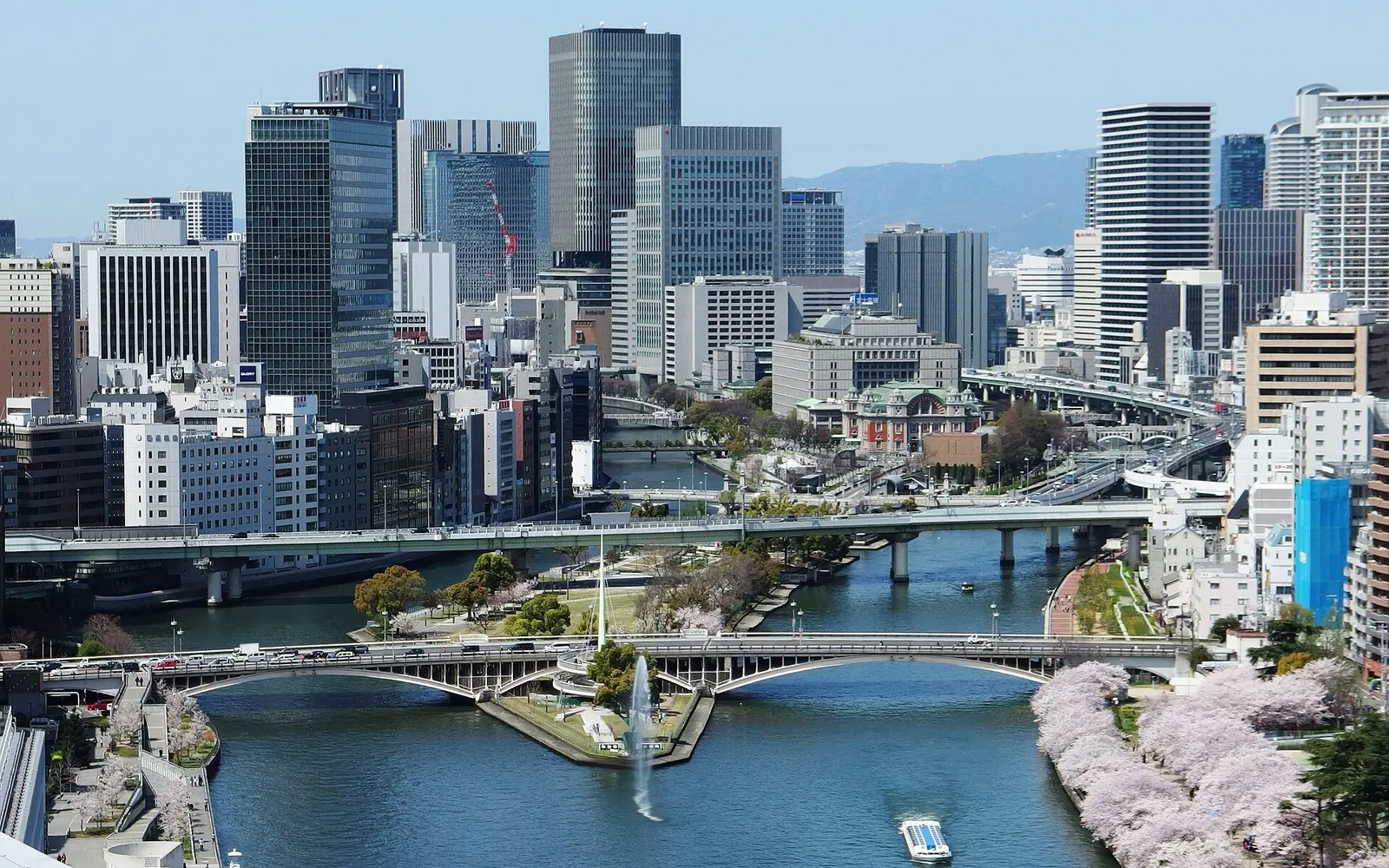 High-rises on Nakanoshima, Osaka, in April 2015