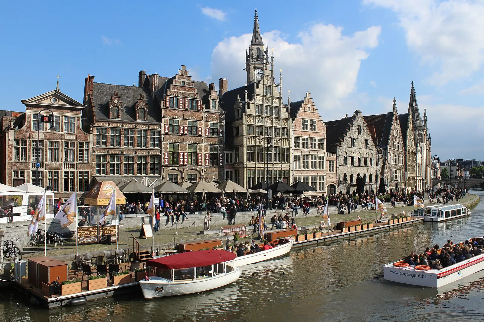 Ghent's Graslei and historic buildings photographed in 2014, showing the streetscape along the Lys